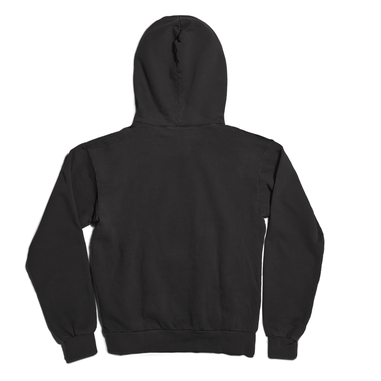 Dagne Dover Hooded Sweatshirt in onyx seen from the back. 