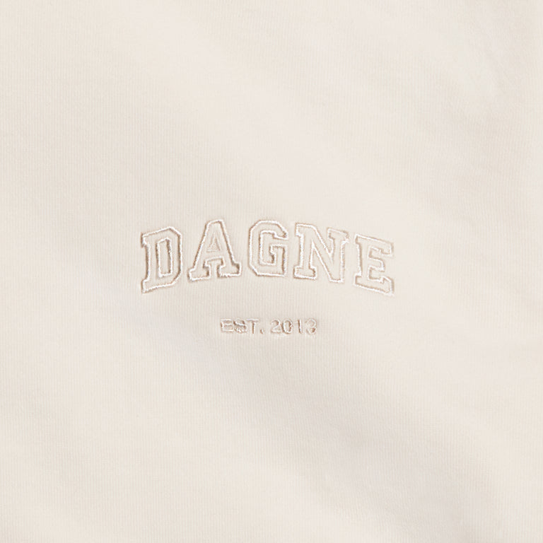 Dagne Dover Sweatpants logo closeup in moonbeam.