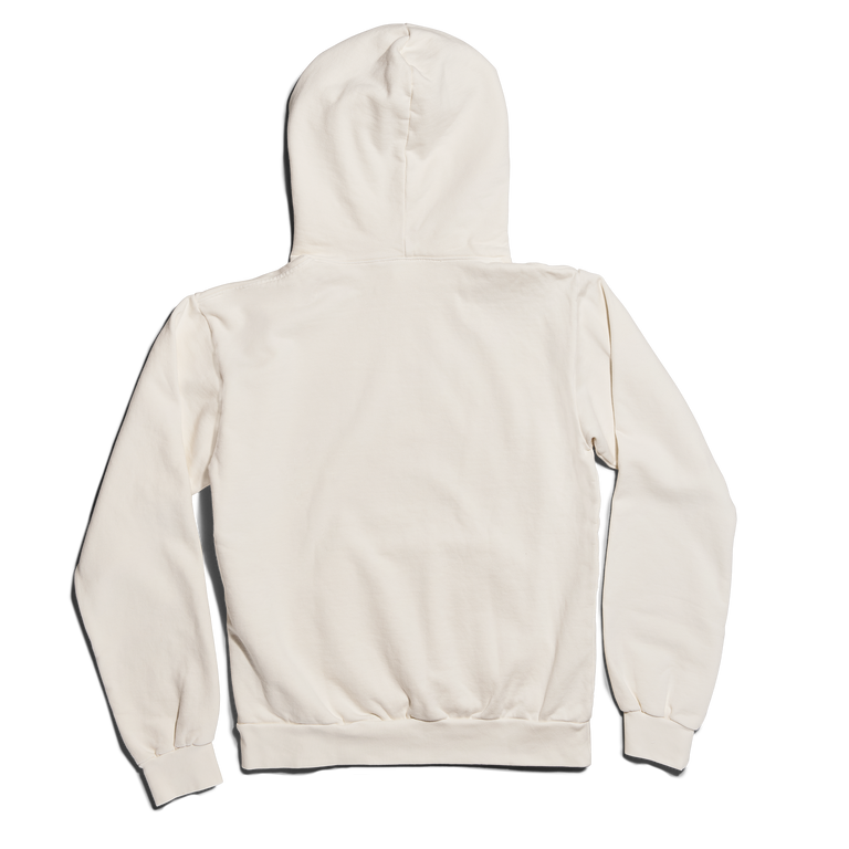 Dagne Dover Hooded Sweatshirt in moonbeam seen from the back. 