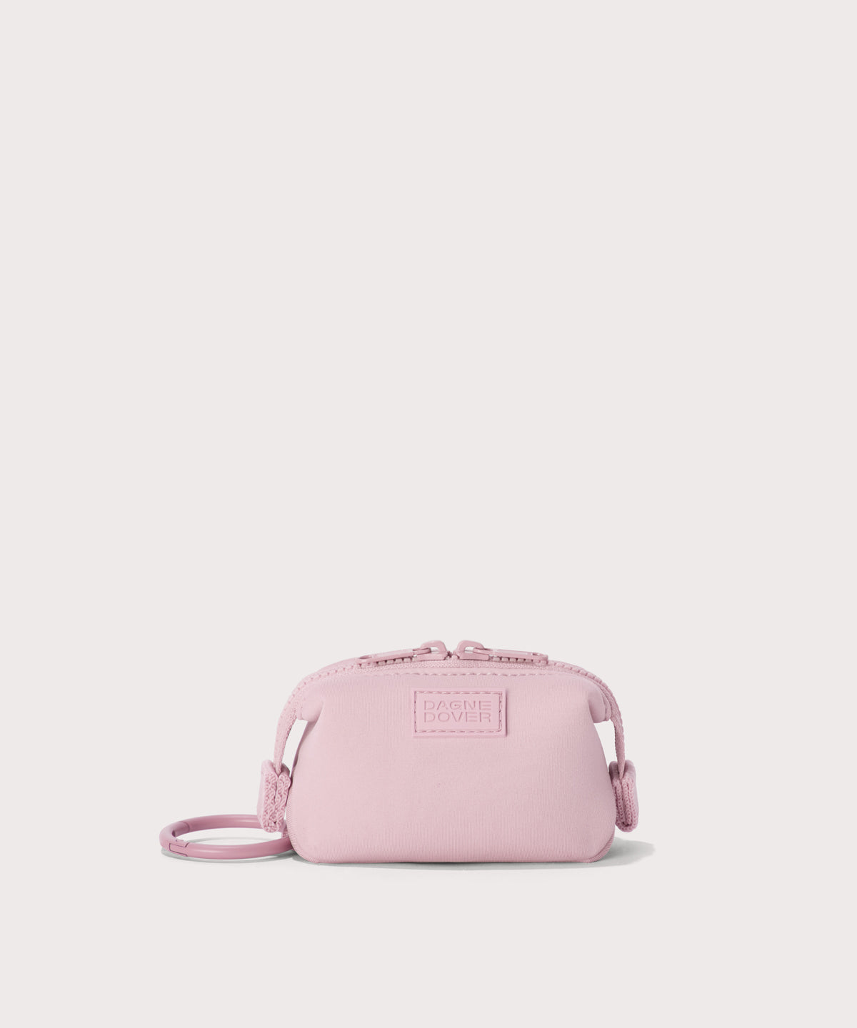 Hunter keychain in a cool, powdery pink with soft grey undertones. 
