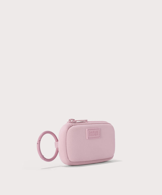 Mara Keychain in a cool, powdery pink with soft grey undertones.. side angle view
