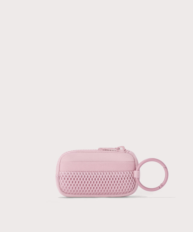 Mara Keychain in a cool, powdery pink with soft grey undertones.  Back view. 

