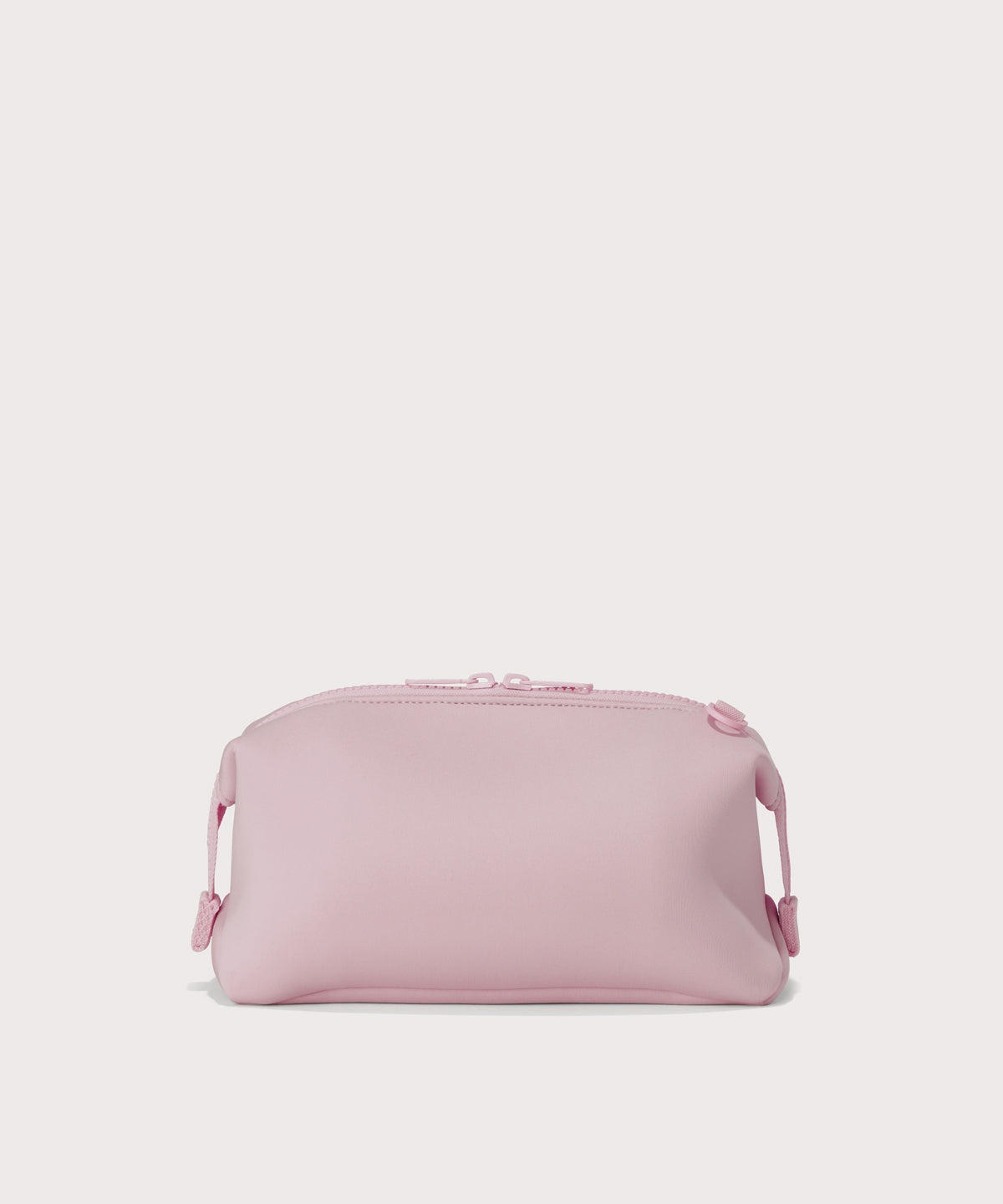 Hunter Large toiletry bag in a cool, powdery pink with soft grey undertones Back view. 

