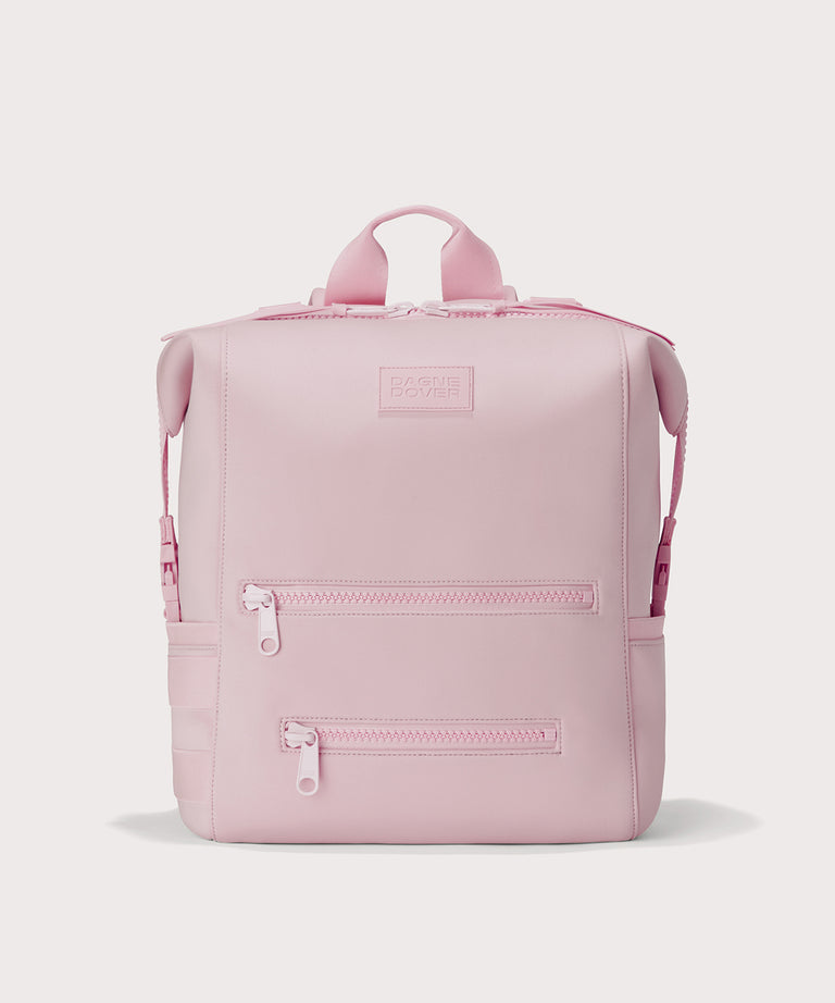 Large Indi backpack in a cool, powdery pink with soft grey undertones.