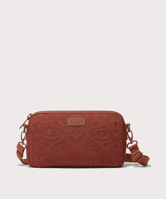 Dagne Dover Nora Shoulder Bag in a rich, warm brown with an embroidered paisley print.
