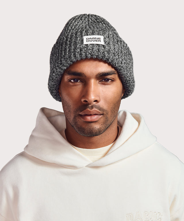 Chunky Knit Beanie in Onyx Marble