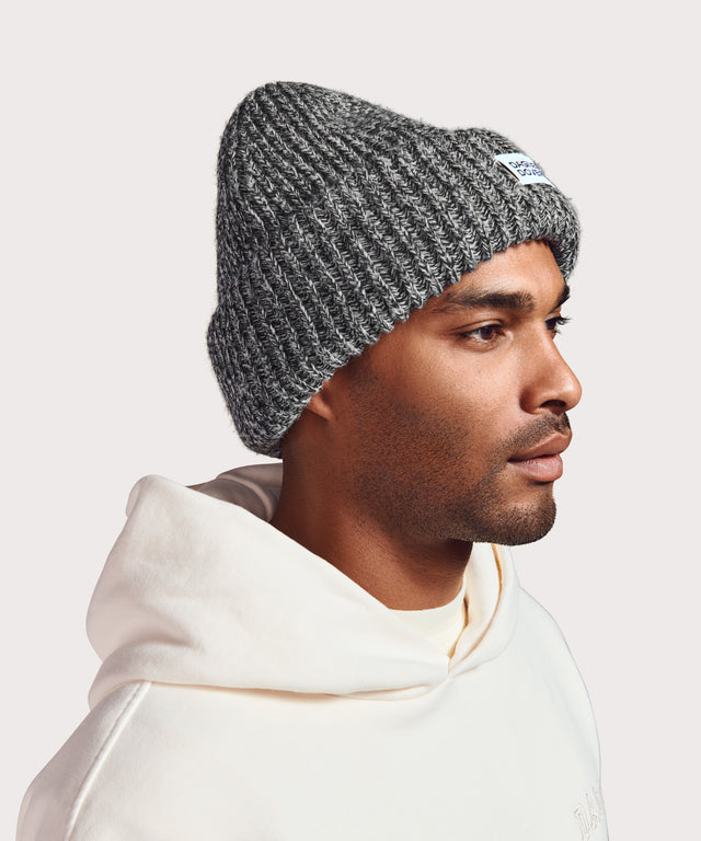 Chunky Knit Beanie in Onyx Marble