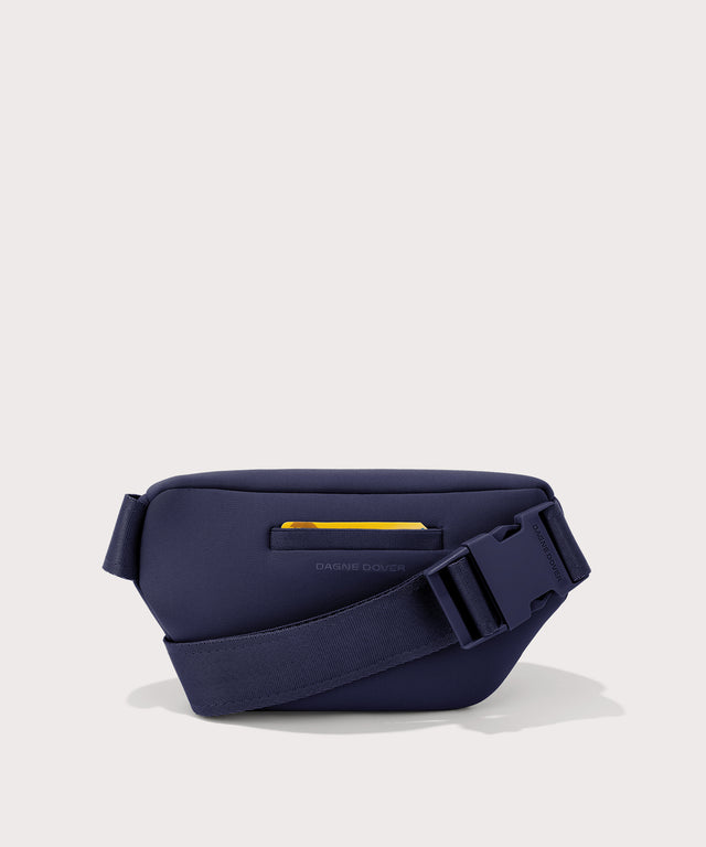 Dagne Dover Ace Fanny Pack in  dark blue  seen from the back
