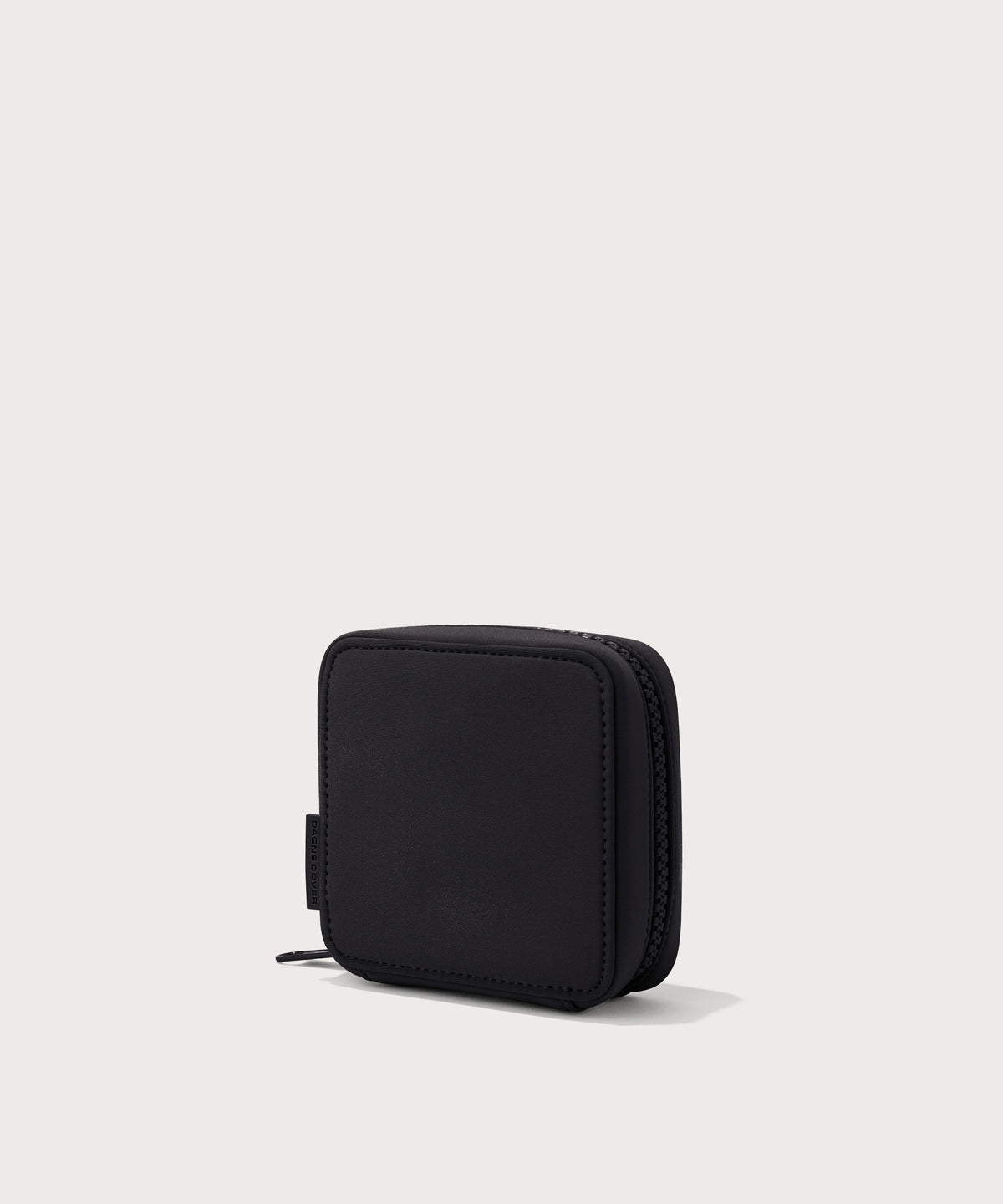 Dagne Dover small Arlo Tech Organizer in black seen from an angle.