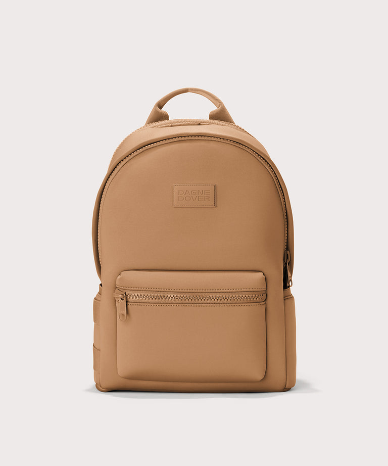 Dagne Dover large Dakota Neoprene Backpack in camel.