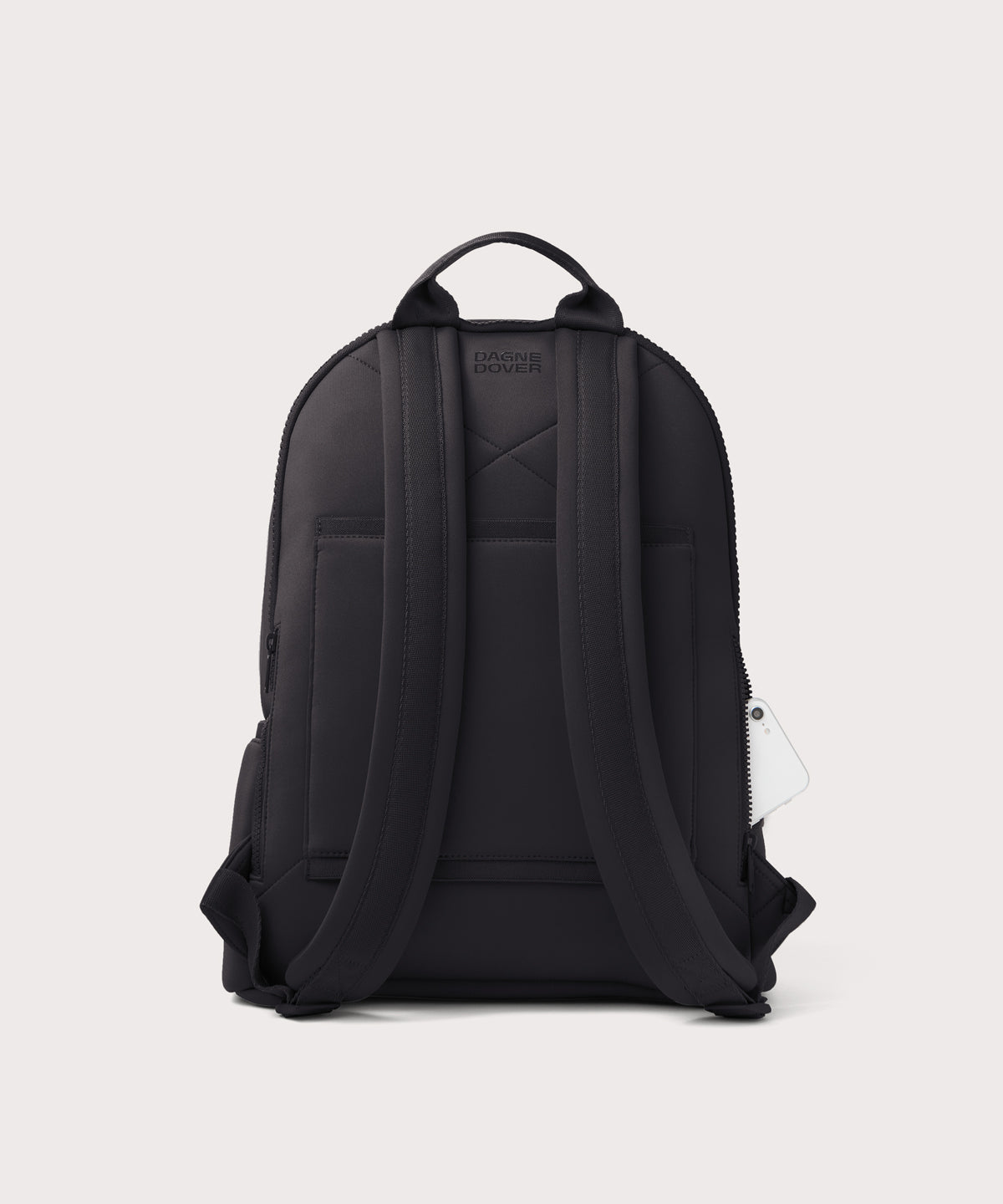 Dagne Dover large Dakota Neoprene Backpack in black seen from the back.
