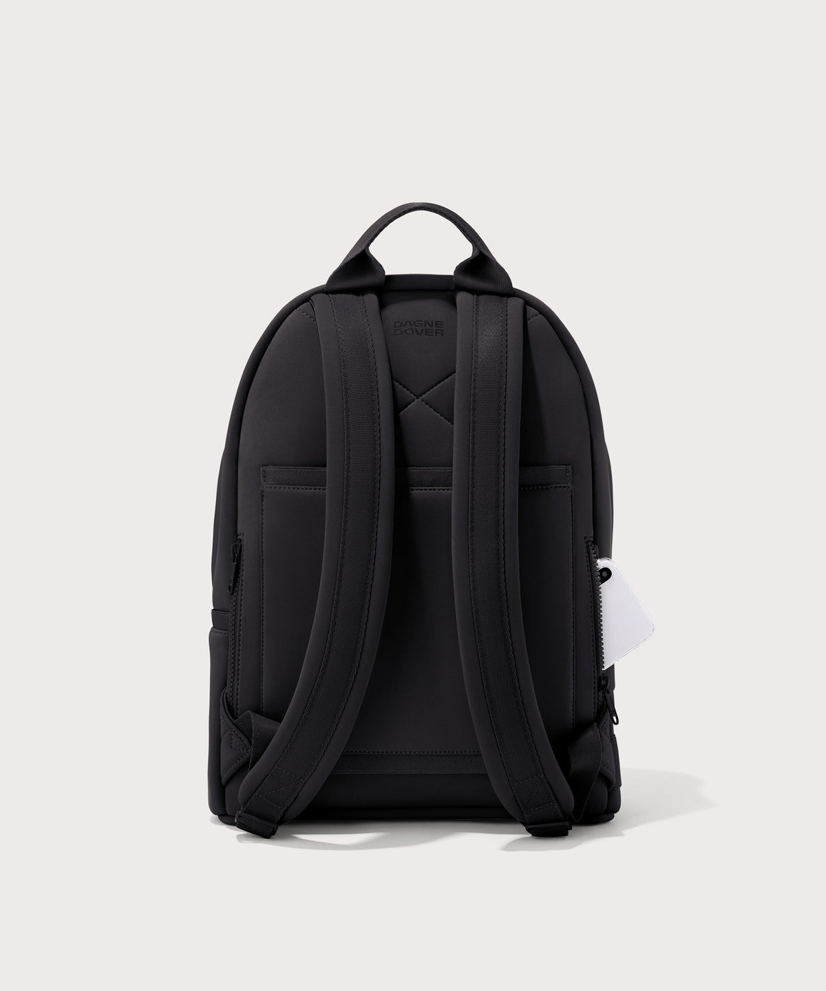 Dagne Dover medium Dakota Neoprene Backpack in onyx seen from the back.
