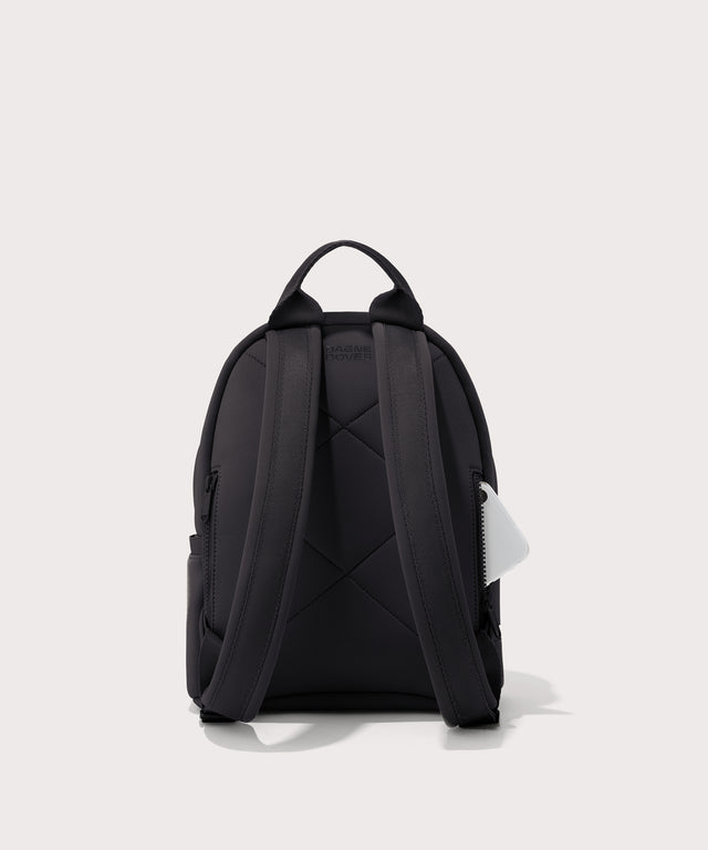 Dagne Dover small Dakota Neoprene Backpack in black seen from the back.
