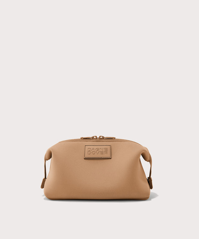 Dagne Dover Large Hunter Toiletry Bag in camel brown.