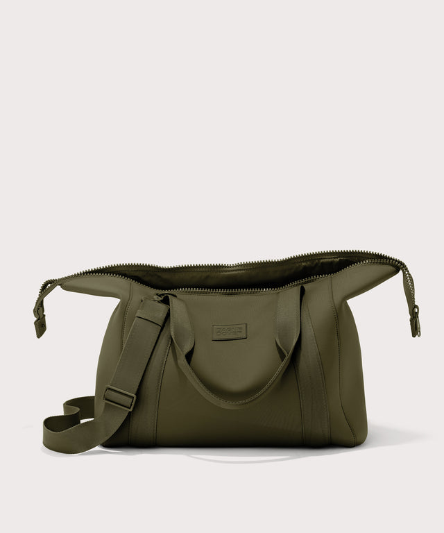Large Landon Carryall in dark green unzipped
