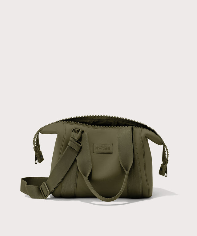 small Landon Carryall in dark green unzipped
