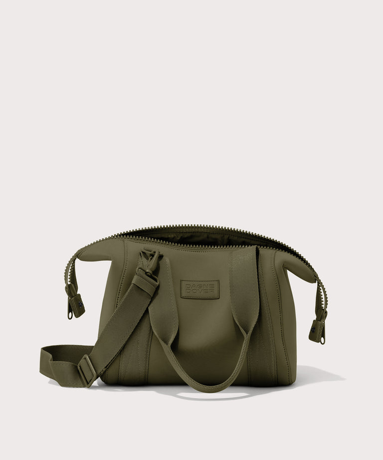 small Landon Carryall in dark green unzipped

