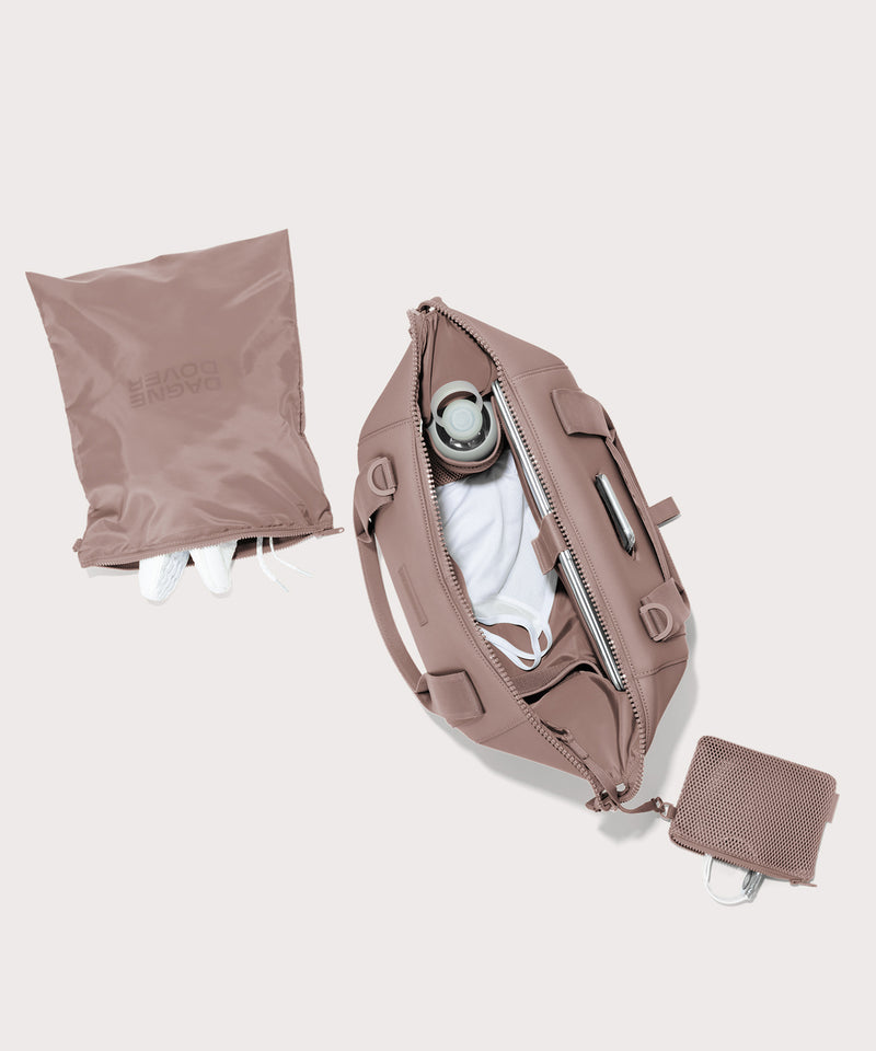 Large Landon Carryall in pink unzipped, top down view