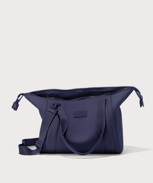 Large Landon Carryall in dark blue unzipped
