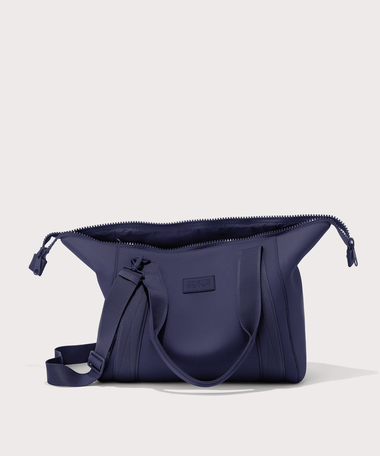 Large Landon Carryall in dark blue unzipped
