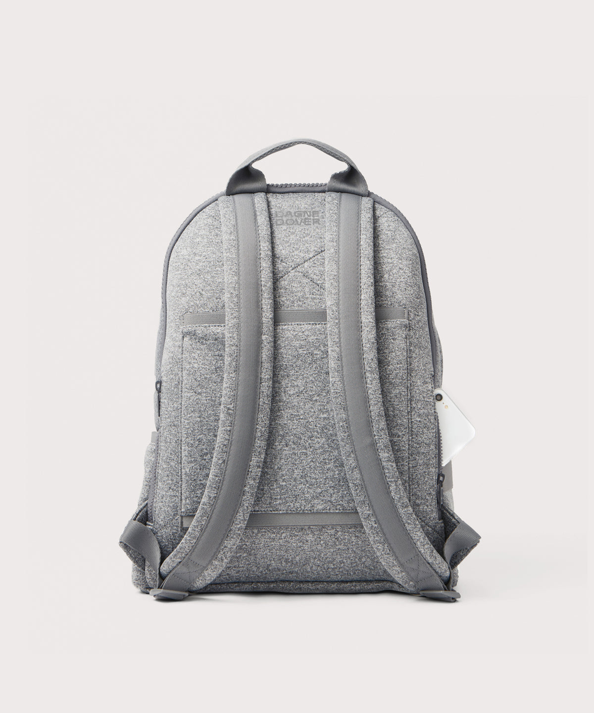 Dagne Dover large Dakota Neoprene Backpack in grey seen from the back.
