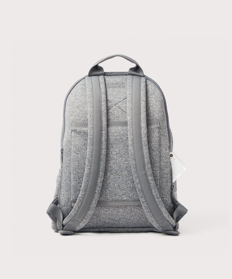 Dagne Dover large Dakota Neoprene Backpack in grey seen from the back.
