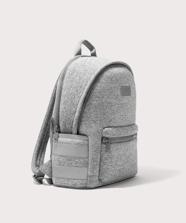 Dagne Dover large Dakota Neoprene Backpack in grey seen from an angle.
