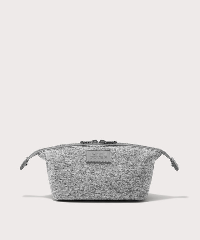 Dagne Dover Small Hunter Toiletry Bag in grey with sides unclipped.

