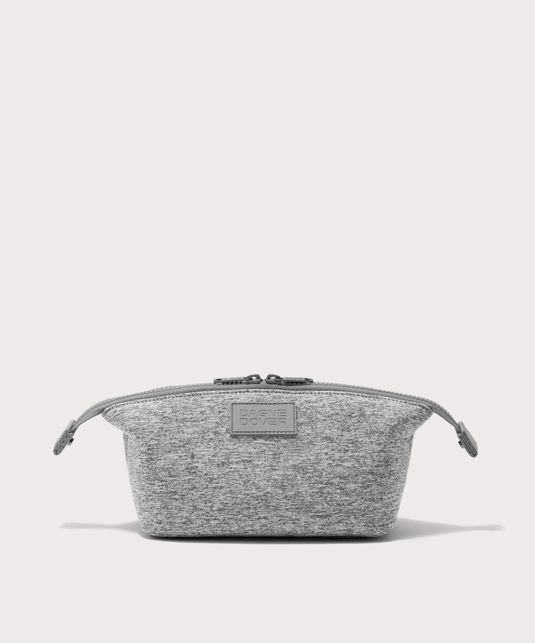Dagne Dover Small Hunter Toiletry Bag in grey with sides unclipped.

