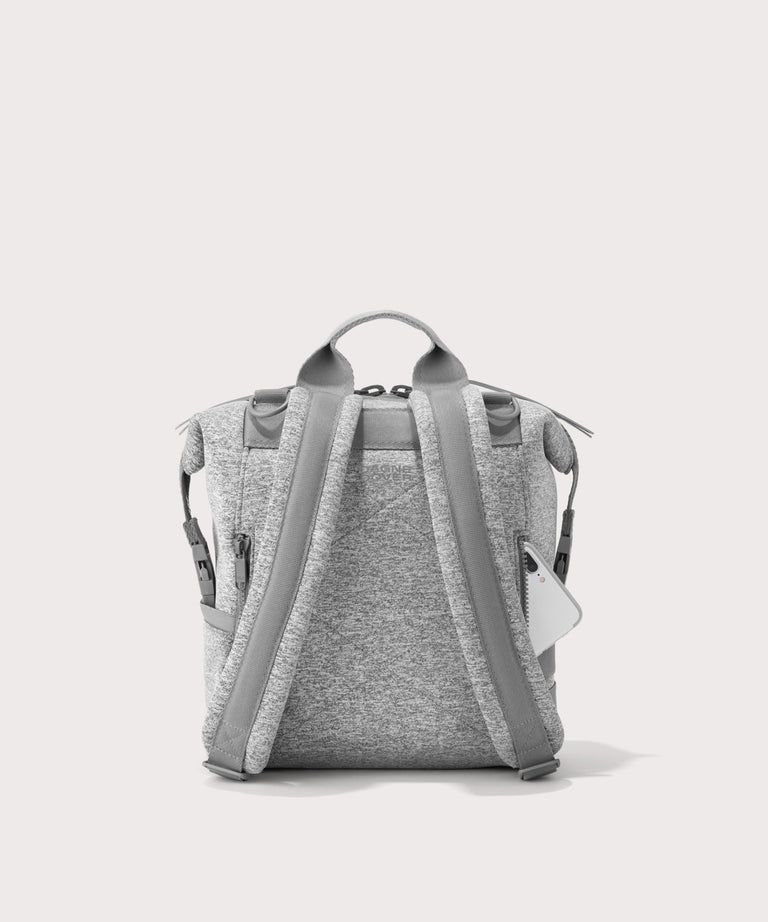 Dagne Dover small Indi Diaper Backpack in grey seen from the back.
