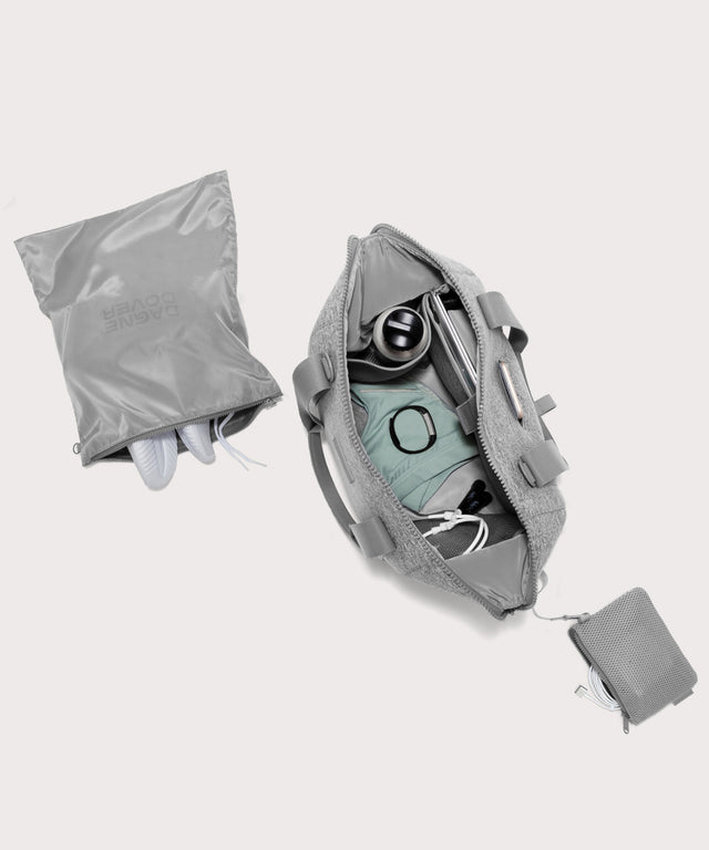 Large Landon Carryall in grey unzipped, top down view