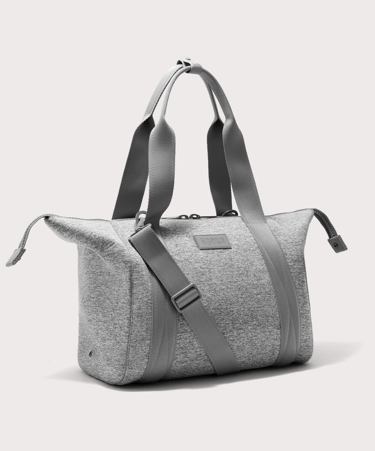 Large Landon Carryall in grey with zippers unbuckled

