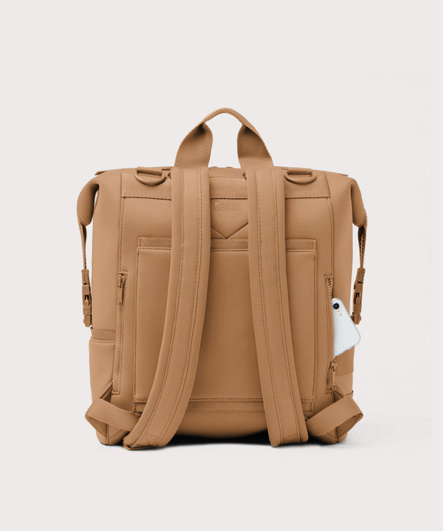 Dagne Dover Large Indi Diaper Backpack in camel brown seen from the back
