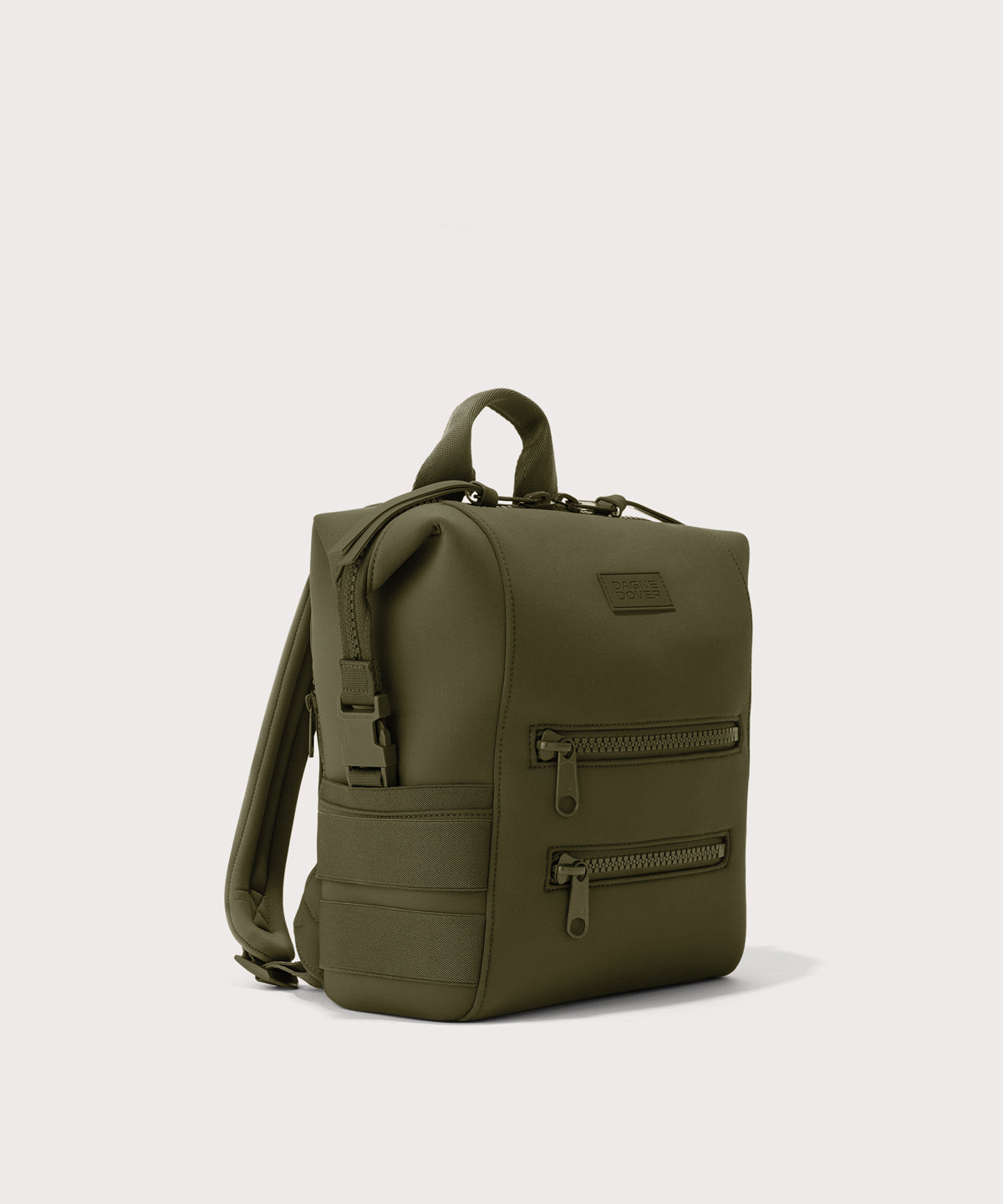 Dagne Dover small Indi Diaper Backpack in dark moss seen from an angle.
