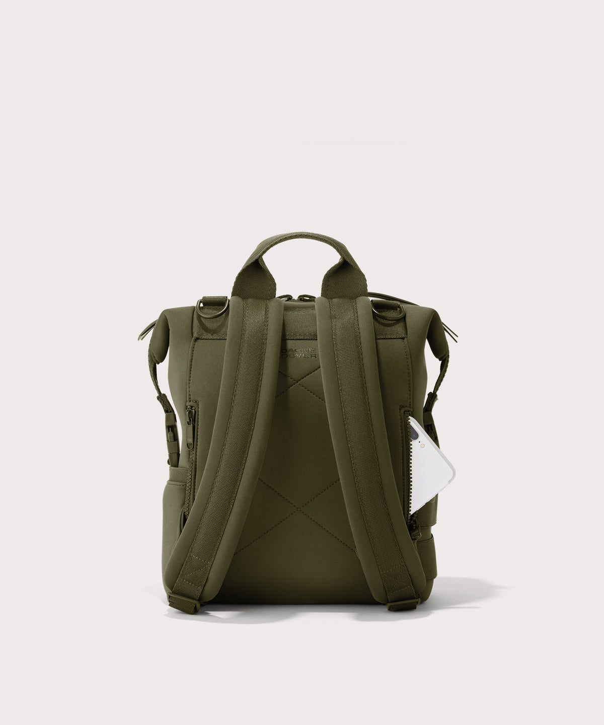 Dagne Dover small Indi Diaper Backpack in dark moss seen from the back.
