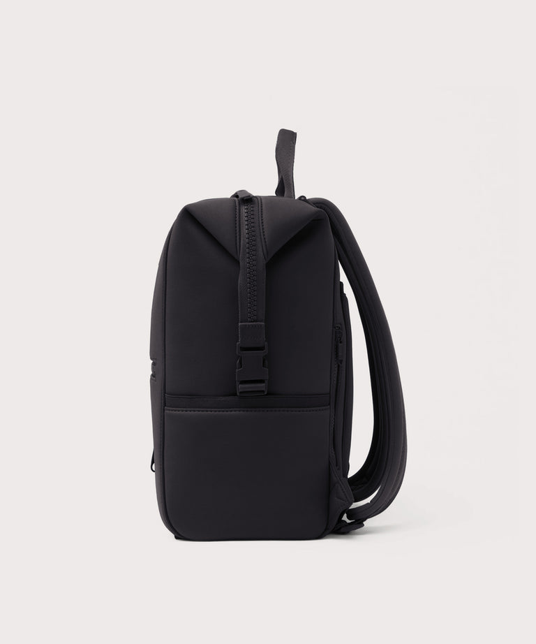Dagne Dover Large Indi Diaper Backpack in onyx seen from the side.
