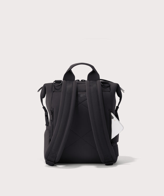 Dagne Dover small Indi Diaper Backpack in black seen from the back.
