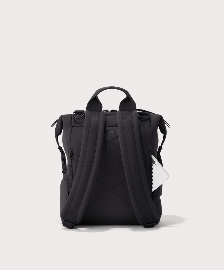 Dagne Dover small Indi Diaper Backpack in black seen from the back.
