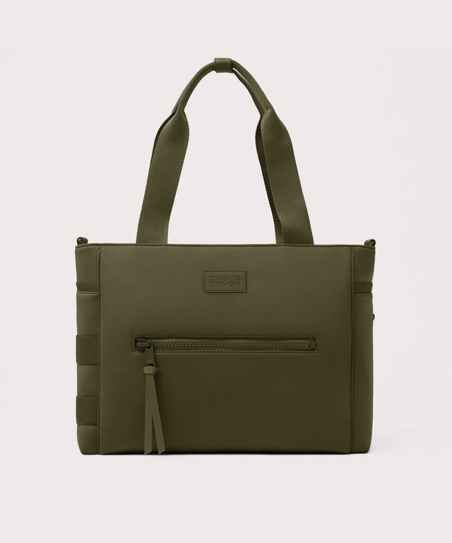 Dagne Dover large Wade Diaper Tote in dark green with the shoulder strap removed.
