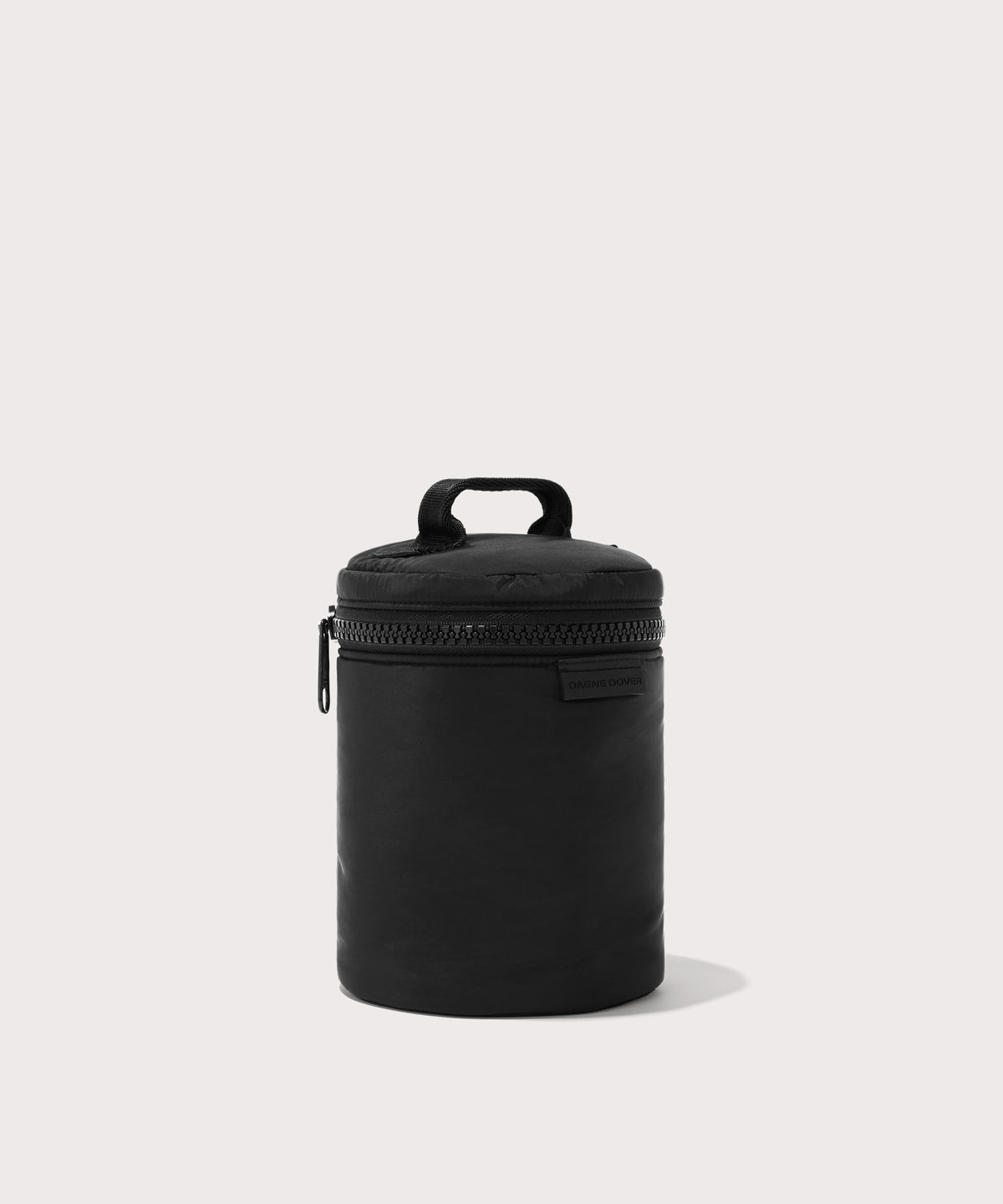 Dagne Dover large Mila Toiletry Pouch in black seen from an angle.
