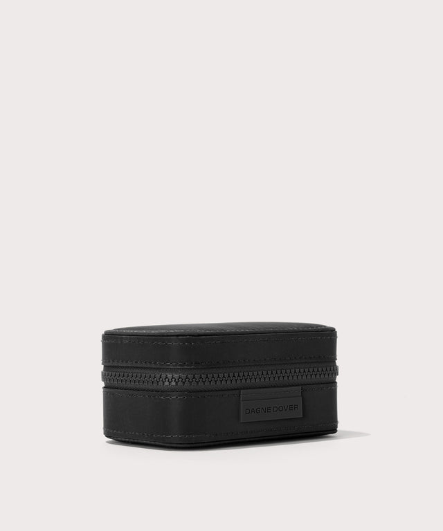 Dagne Dover small Frankie Jewelry Case in black seen from the side.
