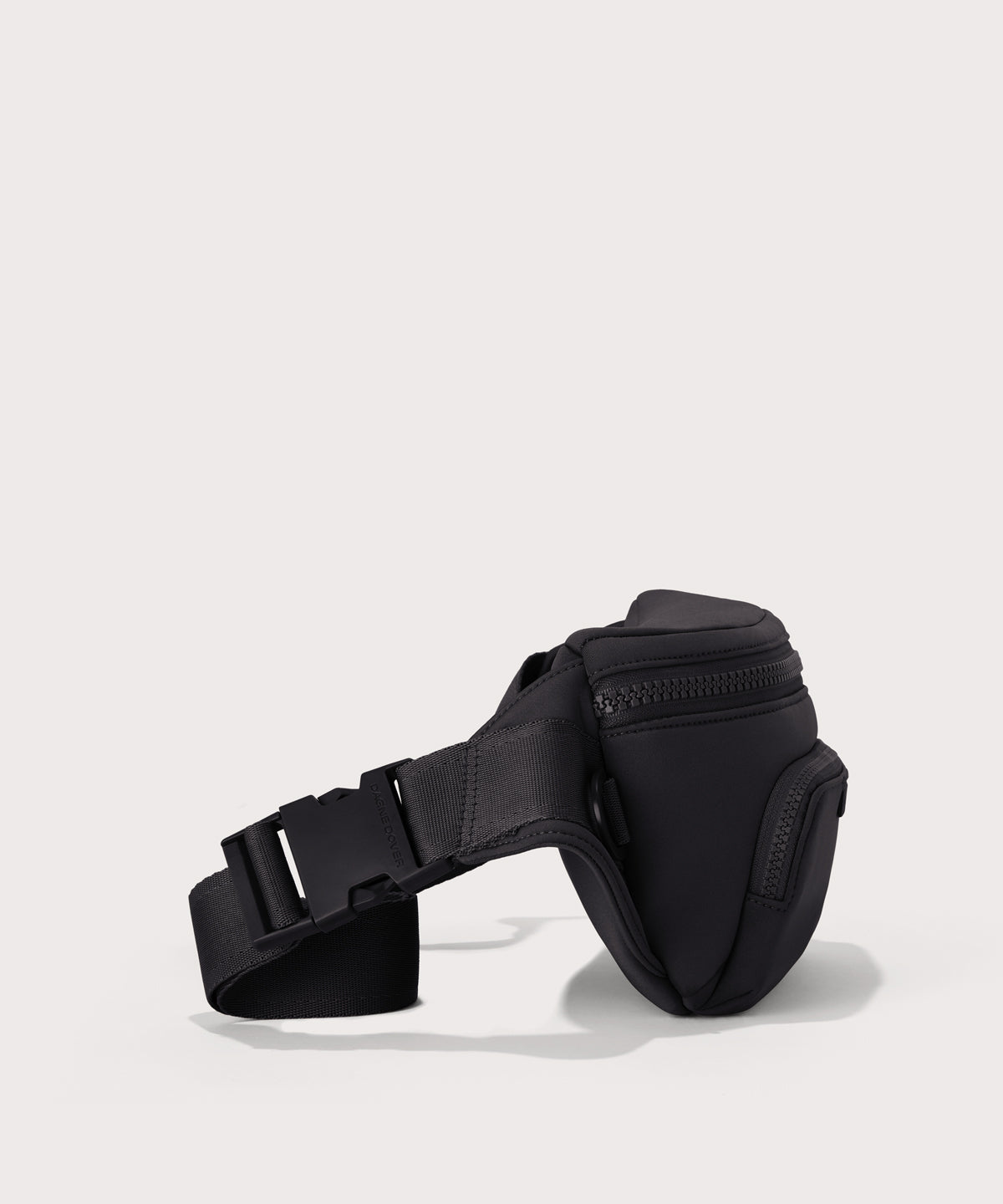 Dagne Dover jax large fanny pack in black seen from an angle.

