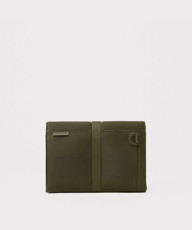 Dagne Dover Joey Changing Kit in dark moss seen from the back.
