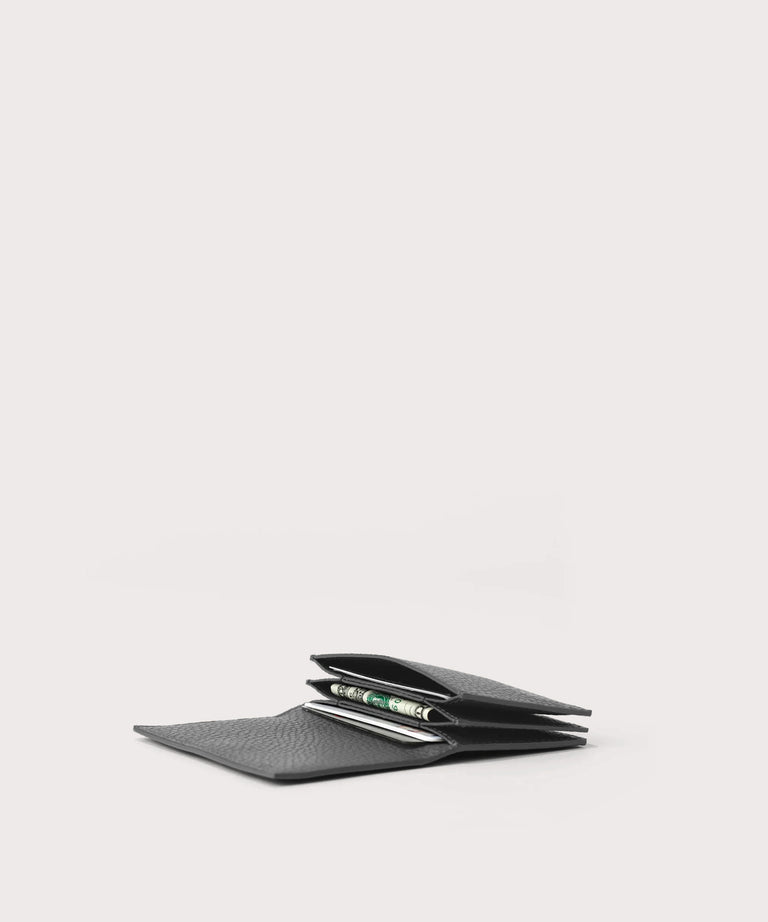 hover - Dagne Dover Accordion Card Case in grey opened, revealing the three internal gusseted card slots.