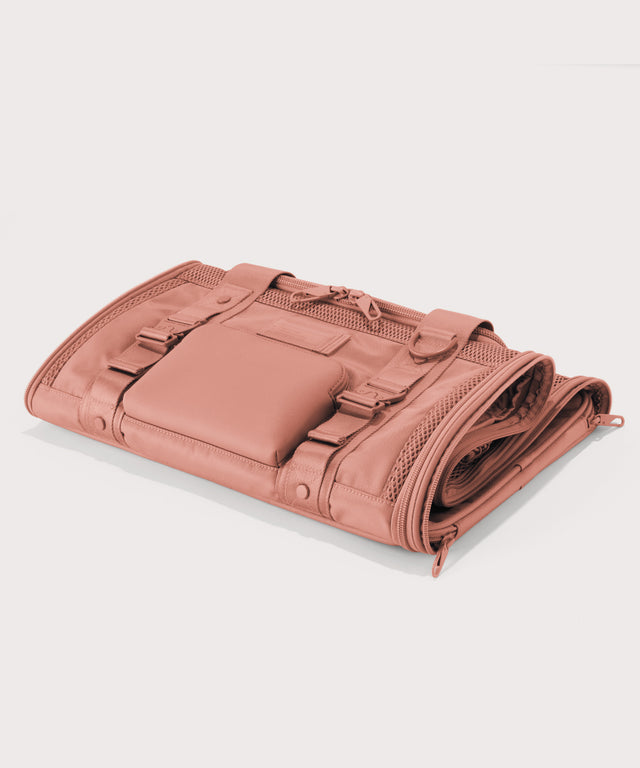 Dagne Dover Large Kyoto Pet Carrier in a warm dust pink folded flat.
