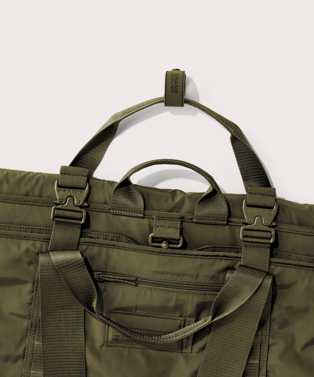 Detail shot of Capri garment bag in dark moss
