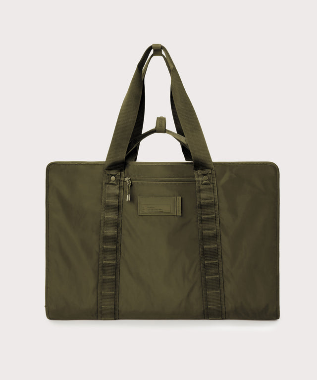 Front view of Capri garment bag in dark moss