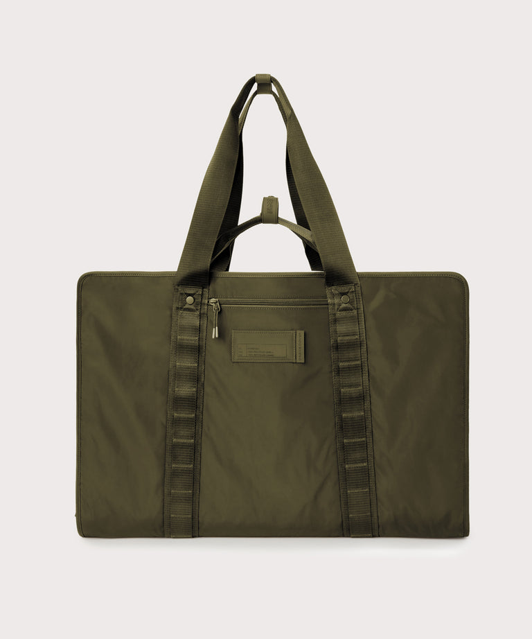 Front view of Capri garment bag in dark moss