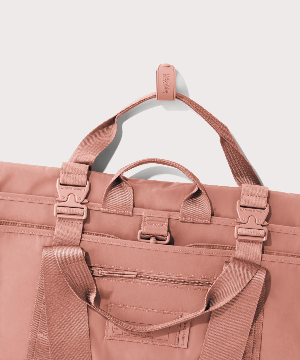 Detail shot of Capri garment bag in warm dust
