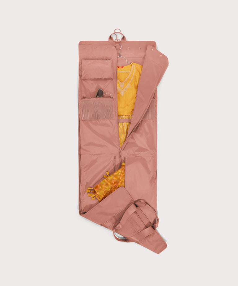 hover Top down of Capri garment bag in warm dust 
